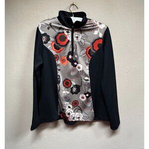 Iconic Womens Floral Print 1/4 Zip Pullover Active Shirt Size 10 Black Red Sport